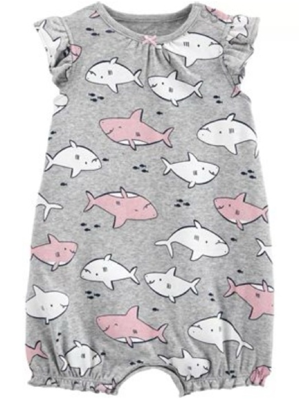 CARTER’S / Shark Print Short Sleeve Romper - Gray, Pink & White /Size 3-6 months